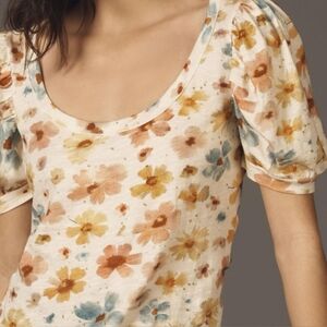 NWT Anthropologie Puff Sleeve Scoop Neck Floral Cottage Core Boho Top Medium